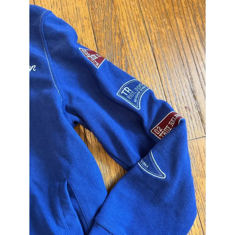 True Religion Hoodie Mens Large Blue Reverse Terry Zip Up Sweatshirt NWT